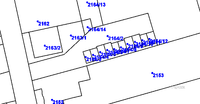 Parcela st. 2164/5 v KÚ Prostřední Suchá, Katastrální mapa