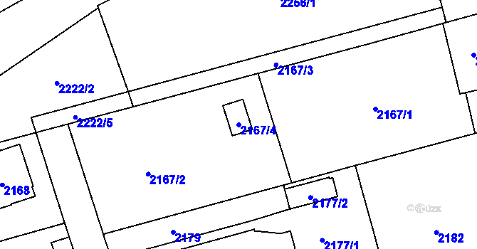 Parcela st. 2167/4 v KÚ Prostřední Suchá, Katastrální mapa