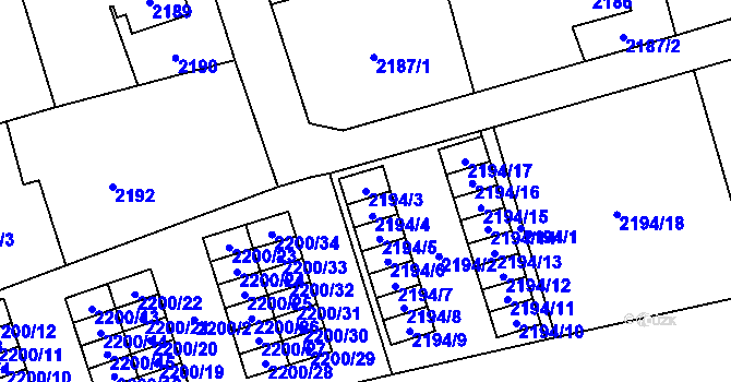 Parcela st. 2194/3 v KÚ Prostřední Suchá, Katastrální mapa