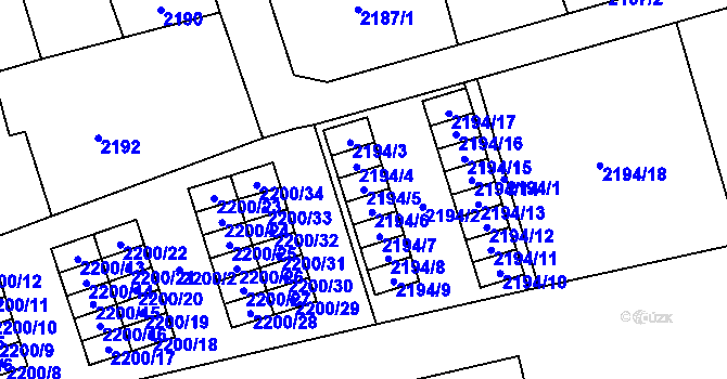 Parcela st. 2194/5 v KÚ Prostřední Suchá, Katastrální mapa
