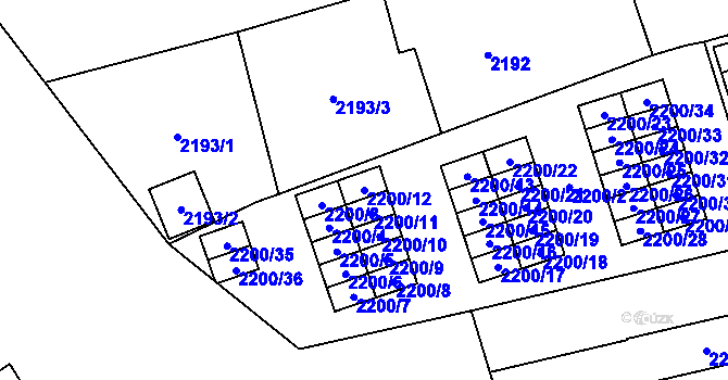 Parcela st. 2200/12 v KÚ Prostřední Suchá, Katastrální mapa