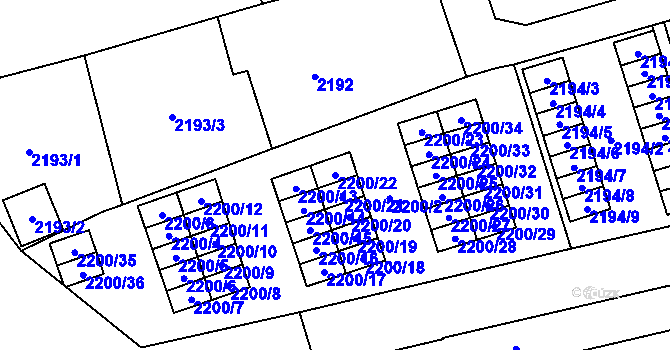 Parcela st. 2200/22 v KÚ Prostřední Suchá, Katastrální mapa