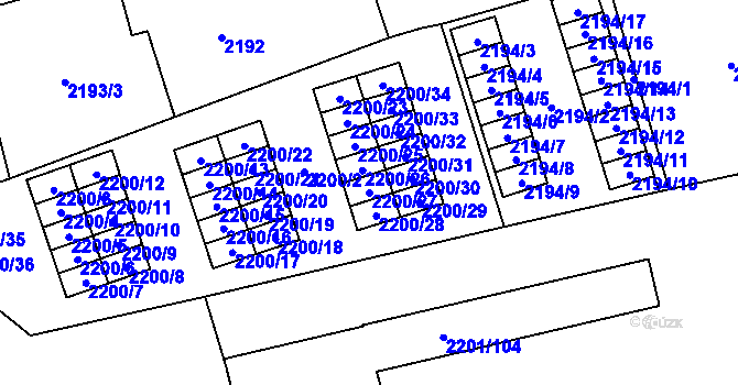 Parcela st. 2200/27 v KÚ Prostřední Suchá, Katastrální mapa