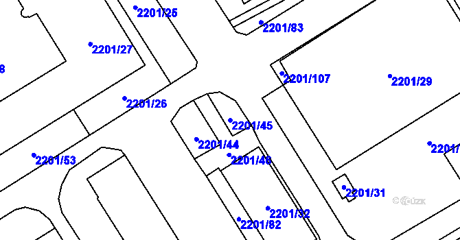 Parcela st. 2201/45 v KÚ Prostřední Suchá, Katastrální mapa
