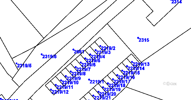 Parcela st. 2219/3 v KÚ Prostřední Suchá, Katastrální mapa