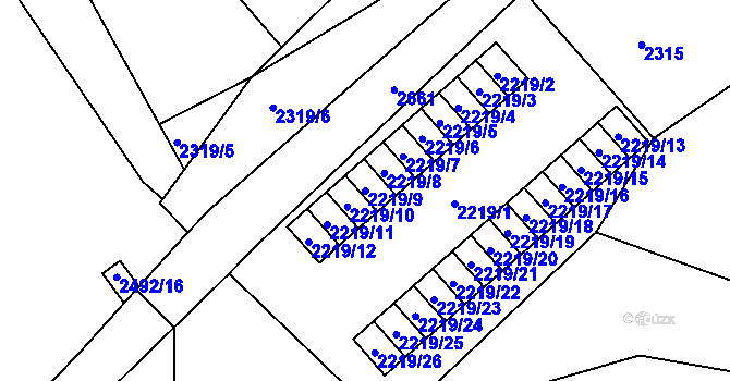 Parcela st. 2219/9 v KÚ Prostřední Suchá, Katastrální mapa