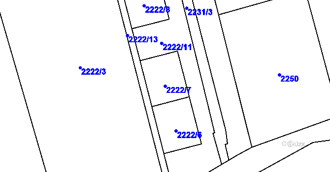 Parcela st. 2222/7 v KÚ Prostřední Suchá, Katastrální mapa