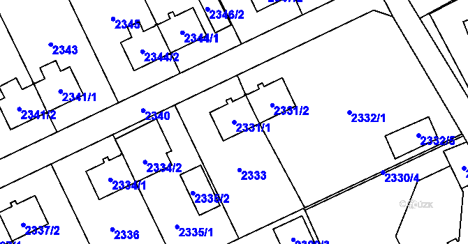 Parcela st. 2331/1 v KÚ Prostřední Suchá, Katastrální mapa