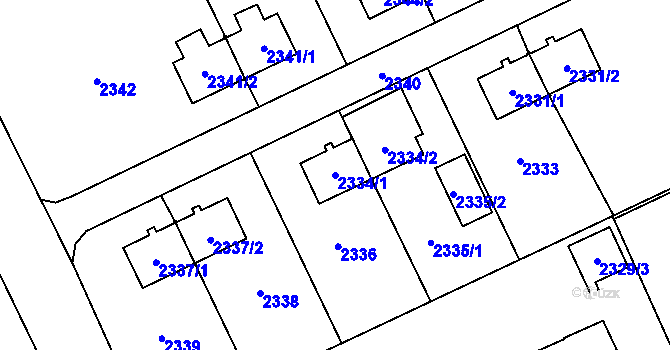 Parcela st. 2334/1 v KÚ Prostřední Suchá, Katastrální mapa