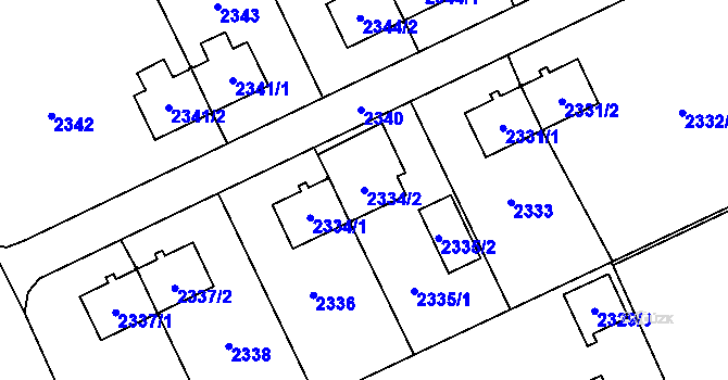 Parcela st. 2334/2 v KÚ Prostřední Suchá, Katastrální mapa