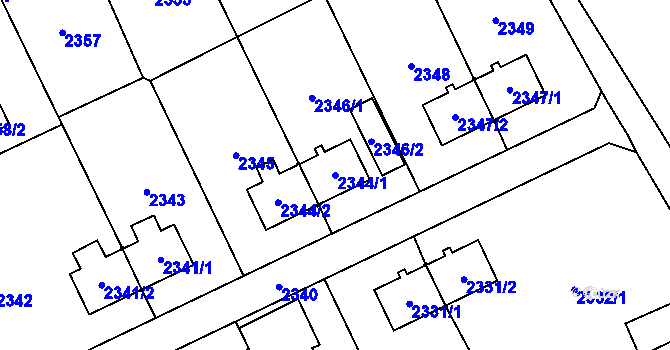 Parcela st. 2344/1 v KÚ Prostřední Suchá, Katastrální mapa