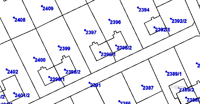 Parcela st. 2395/1 v KÚ Prostřední Suchá, Katastrální mapa