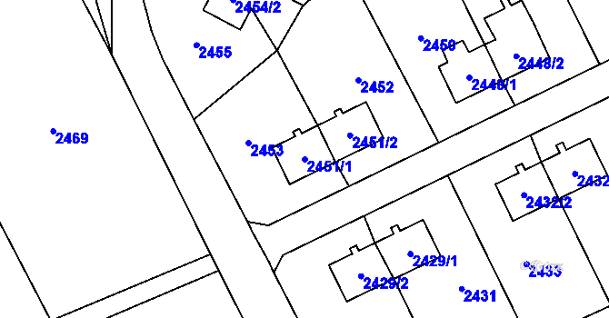 Parcela st. 2451/1 v KÚ Prostřední Suchá, Katastrální mapa