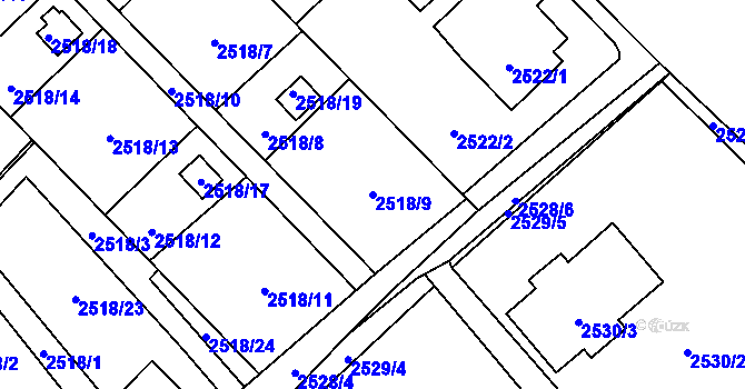 Parcela st. 2518/9 v KÚ Prostřední Suchá, Katastrální mapa