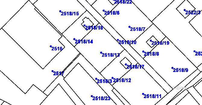Parcela st. 2518/13 v KÚ Prostřední Suchá, Katastrální mapa