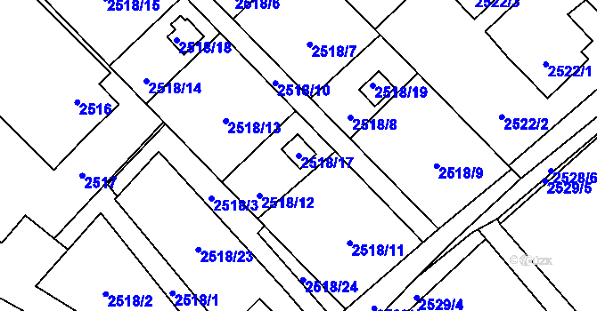 Parcela st. 2518/17 v KÚ Prostřední Suchá, Katastrální mapa