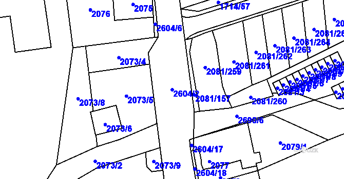 Parcela st. 2604/2 v KÚ Prostřední Suchá, Katastrální mapa