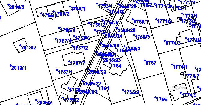 Parcela st. 2645/1 v KÚ Prostřední Suchá, Katastrální mapa