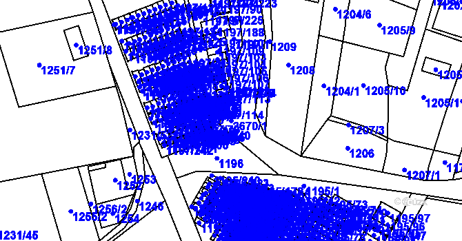 Parcela st. 2670/1 v KÚ Prostřední Suchá, Katastrální mapa