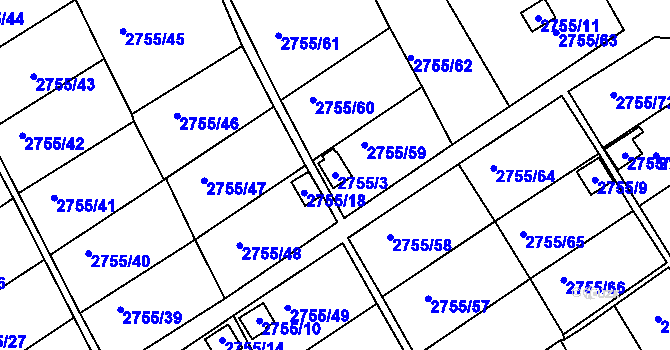 Parcela st. 2755/3 v KÚ Prostřední Suchá, Katastrální mapa