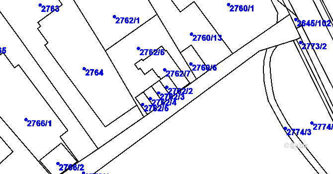Parcela st. 2762/2 v KÚ Prostřední Suchá, Katastrální mapa