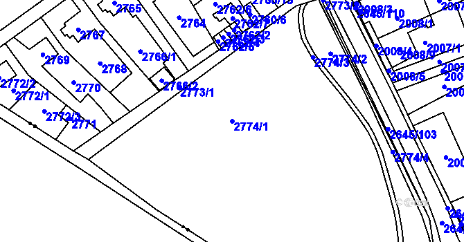 Parcela st. 2774/1 v KÚ Prostřední Suchá, Katastrální mapa