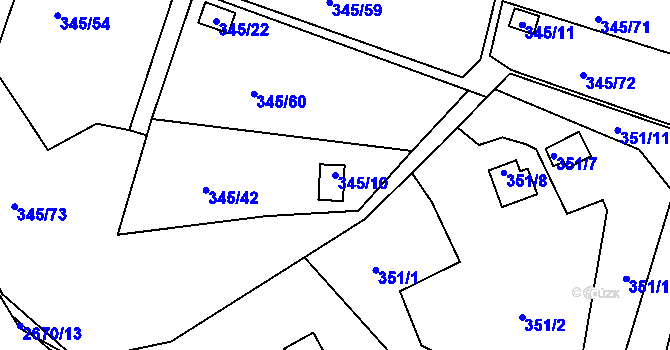 Parcela st. 345/10 v KÚ Prostřední Suchá, Katastrální mapa