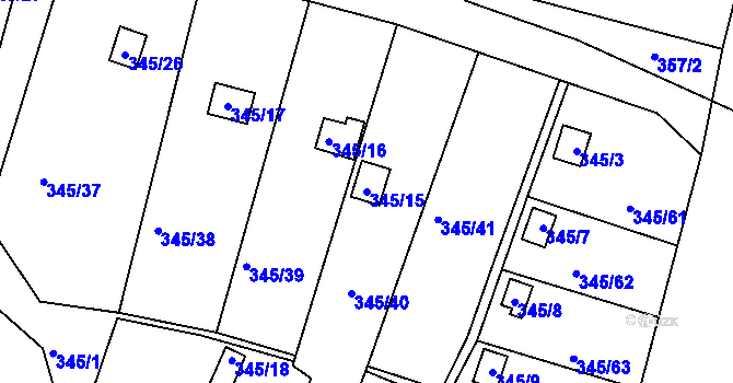 Parcela st. 345/15 v KÚ Prostřední Suchá, Katastrální mapa