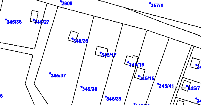 Parcela st. 345/17 v KÚ Prostřední Suchá, Katastrální mapa