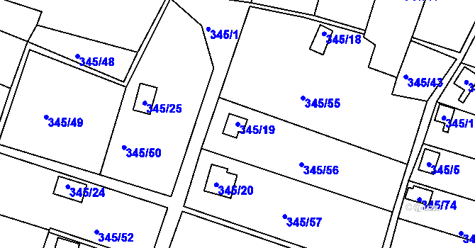 Parcela st. 345/19 v KÚ Prostřední Suchá, Katastrální mapa