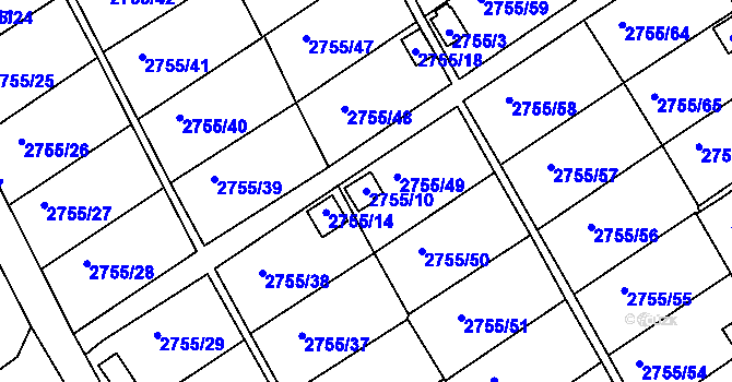 Parcela st. 2755/10 v KÚ Prostřední Suchá, Katastrální mapa