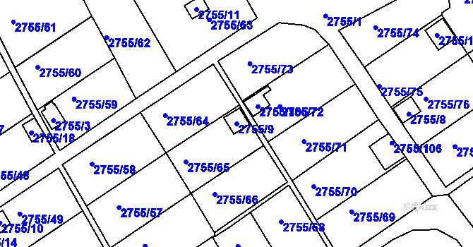 Parcela st. 2755/9 v KÚ Prostřední Suchá, Katastrální mapa