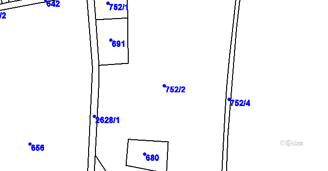 Parcela st. 752/2 v KÚ Prostřední Suchá, Katastrální mapa