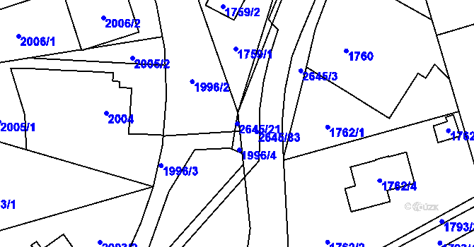 Parcela st. 2645/21 v KÚ Prostřední Suchá, Katastrální mapa