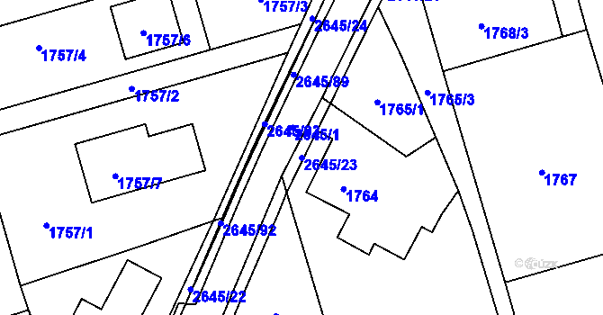 Parcela st. 2645/23 v KÚ Prostřední Suchá, Katastrální mapa