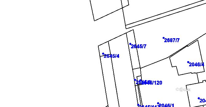 Parcela st. 2645/4 v KÚ Prostřední Suchá, Katastrální mapa