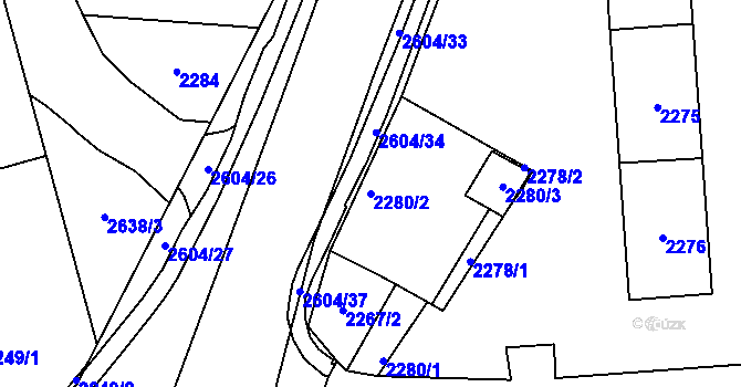 Parcela st. 2280/2 v KÚ Prostřední Suchá, Katastrální mapa