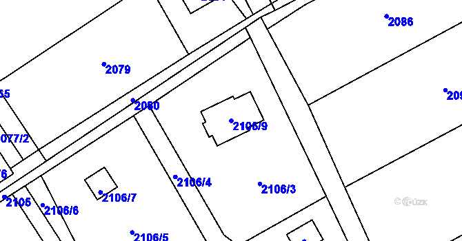 Parcela st. 2106/9 v KÚ Dolní Suchá, Katastrální mapa