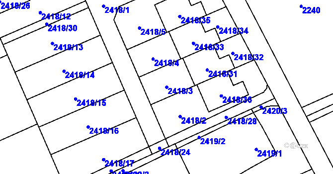Parcela st. 2418/3 v KÚ Dolní Suchá, Katastrální mapa