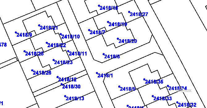 Parcela st. 2418/6 v KÚ Dolní Suchá, Katastrální mapa