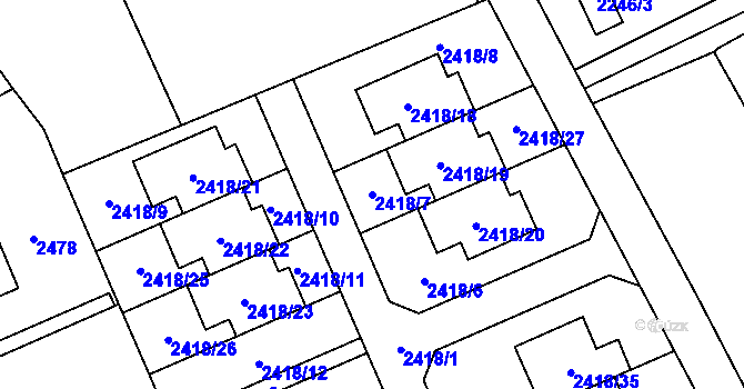 Parcela st. 2418/7 v KÚ Dolní Suchá, Katastrální mapa