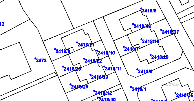 Parcela st. 2418/10 v KÚ Dolní Suchá, Katastrální mapa