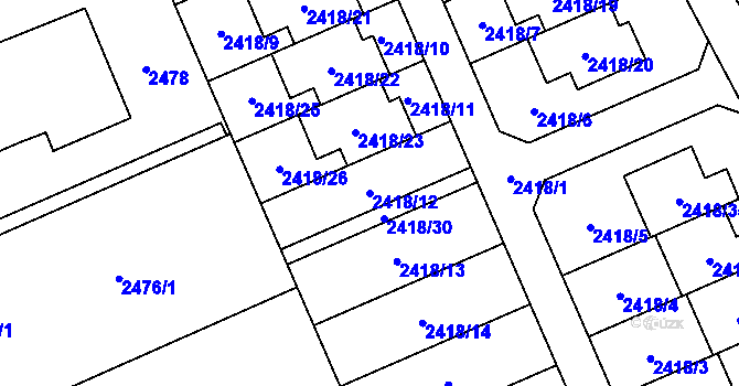 Parcela st. 2418/12 v KÚ Dolní Suchá, Katastrální mapa