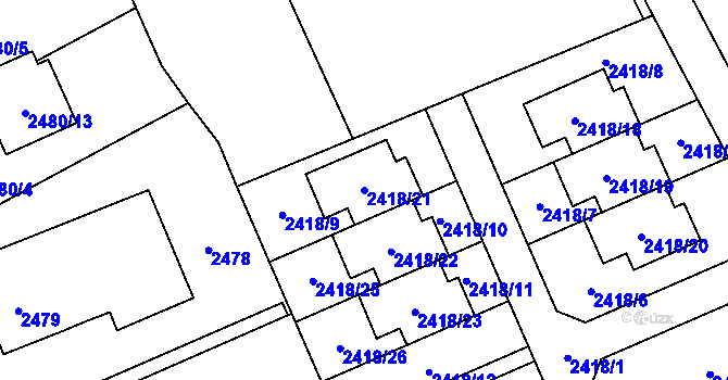 Parcela st. 2418/21 v KÚ Dolní Suchá, Katastrální mapa