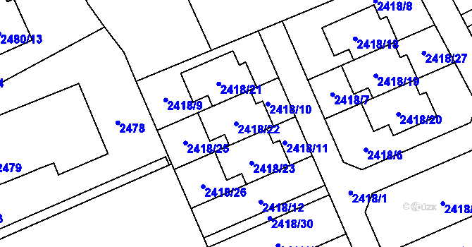 Parcela st. 2418/22 v KÚ Dolní Suchá, Katastrální mapa