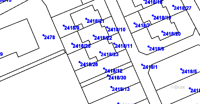 Parcela st. 2418/23 v KÚ Dolní Suchá, Katastrální mapa