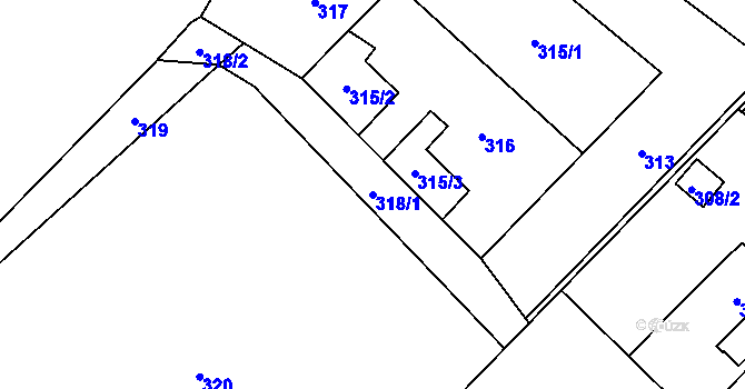 Parcela st. 318/1 v KÚ Dolní Suchá, Katastrální mapa