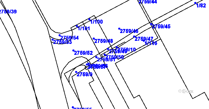 Parcela st. 2759/50 v KÚ Dolní Suchá, Katastrální mapa