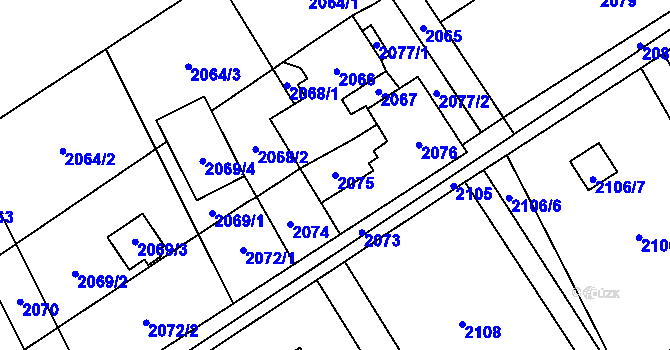 Parcela st. 2075 v KÚ Dolní Suchá, Katastrální mapa