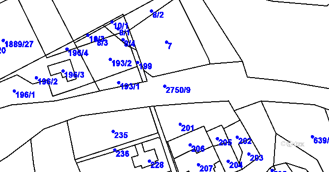 Parcela st. 2750/9 v KÚ Dolní Suchá, Katastrální mapa